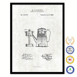 1880 Coffee Pot Attachment Vintage Patent Artwork Black Framed Canvas Print Home Office Decor Great for Coffee Lover Cafe Tea Shop