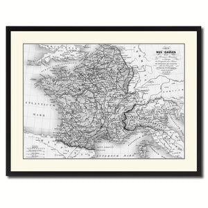 France Vintage B&W Map Canvas Print, Picture Frame Home Decor Wall Art Gift Ideas