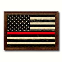 Load image into Gallery viewer, Thin Red Line Honoring our Men and Women of Law Enforcement American USA Flag Vintage Canvas Print with Brown Picture Frame Gifts Ideas Home Decor Wall Art Decoration
