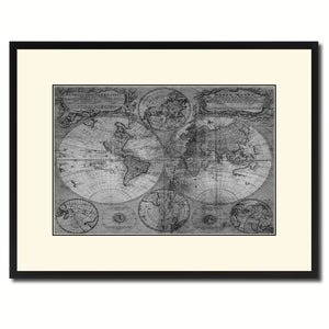 World Vintage B&W Map Canvas Print, Picture Frame Home Decor Wall Art Gift Ideas