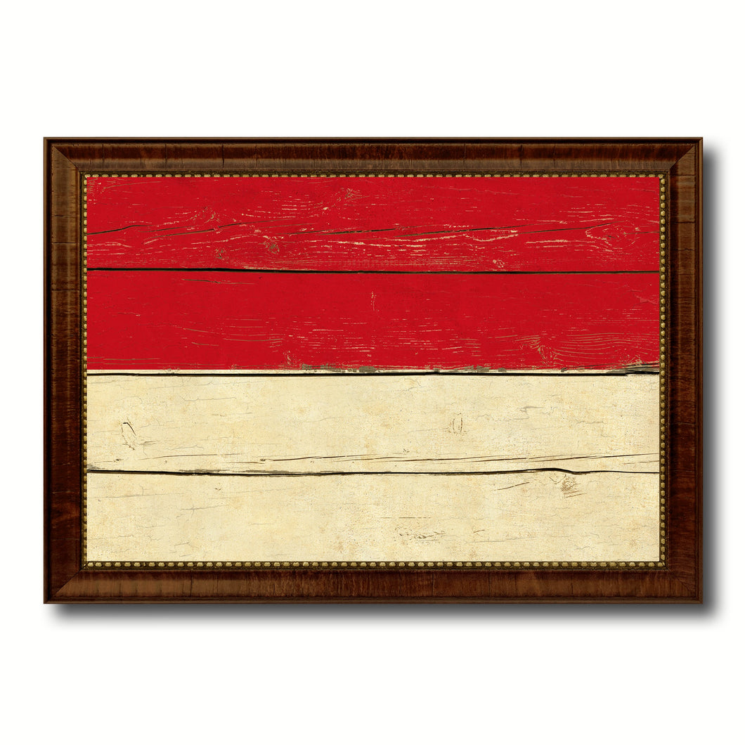 Indonesia Country Flag Vintage Canvas Print with Brown Picture Frame Home Decor Gifts Wall Art Decoration Artwork