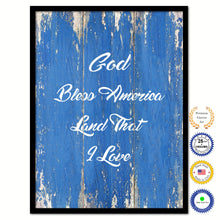 Load image into Gallery viewer, God bless America land that I love Bible Verse Scripture Quote Blue Canvas Print with Picture Frame
