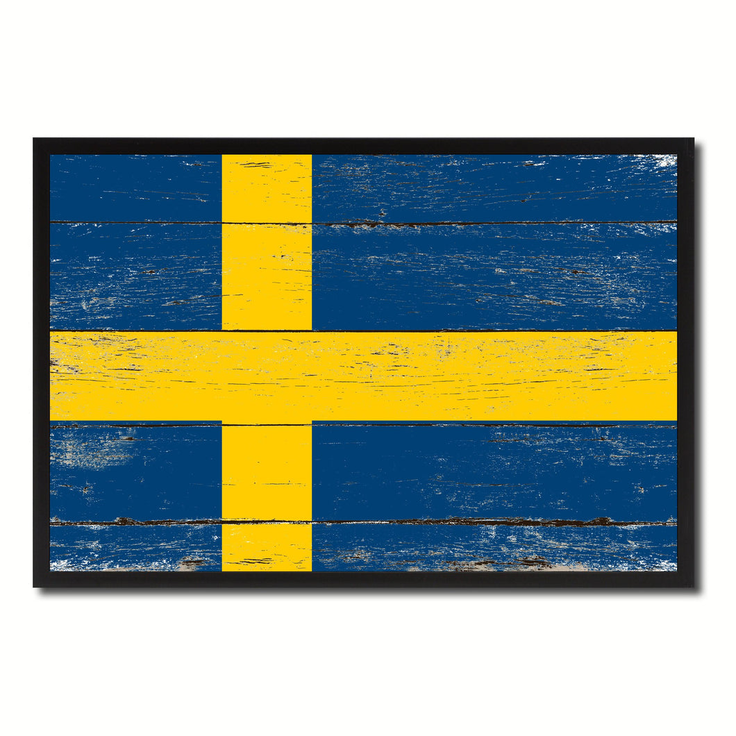 Sweden Country National Flag Vintage Canvas Print with Picture Frame Home Decor Wall Art Collection Gift Ideas