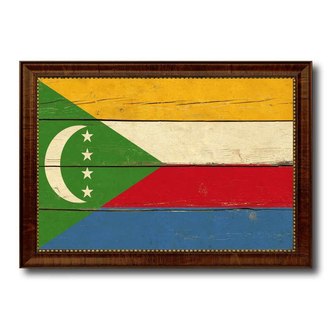 Comoros Country Flag Vintage Canvas Print with Brown Picture Frame Home Decor Gifts Wall Art Decoration Artwork