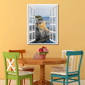 Monterey Beach View Picture French Window Canvas Print with Frame Gifts Home Decor Wall Art Collection