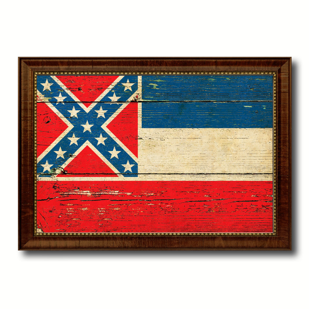 Mississippi State Vintage Flag Canvas Print with Brown Picture Frame Home Decor Man Cave Wall Art Collectible Decoration Artwork Gifts