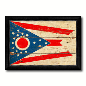Ohio State Vintage Flag Canvas Print with Black Picture Frame Home Decor Man Cave Wall Art Collectible Decoration Artwork Gifts