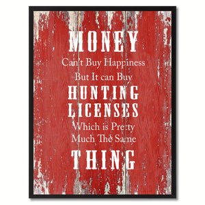 Money Can't Buy Happiness Saying Canvas Print, Black Picture Frame Home Decor Wall Art Gifts