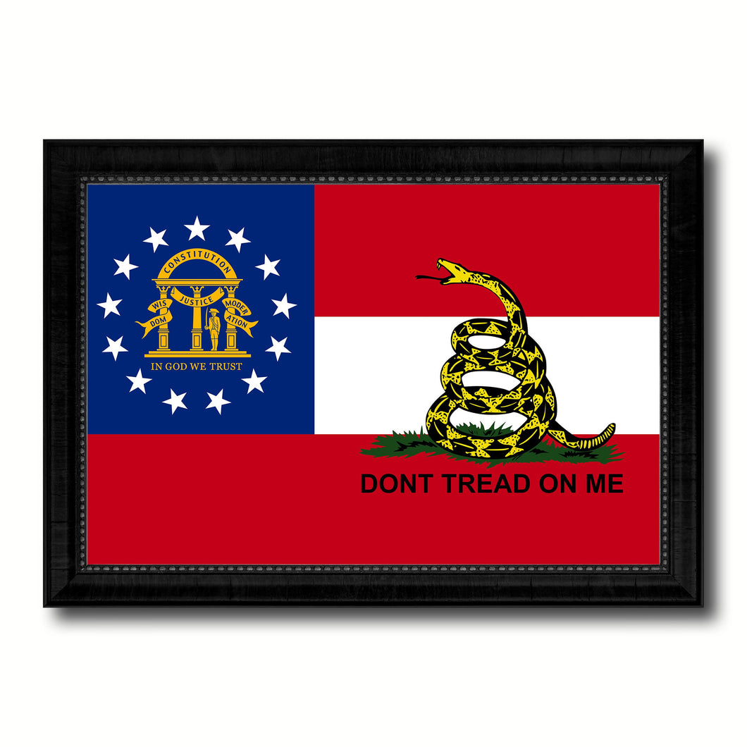 Gadsden Don't Tread On Me Georgia State Military Flag Canvas Print Black Picture Frame Gifts Home Decor Wall Art
