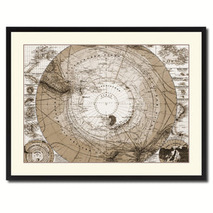 Antarctica South Pole Vintage Sepia Map Canvas Print, Picture Frame Gifts Home Decor Wall Art Decoration