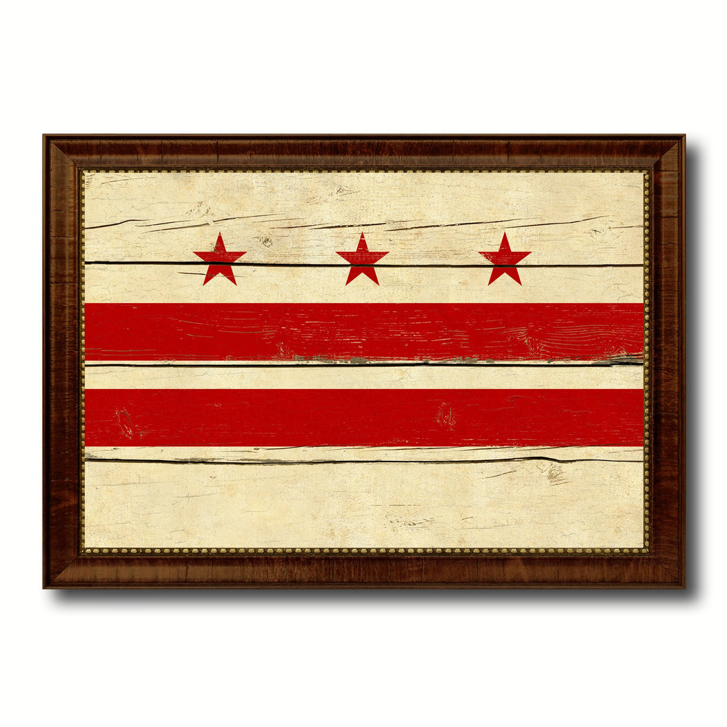 Washington DC Vintage Flag Canvas Print Brown Picture Frame