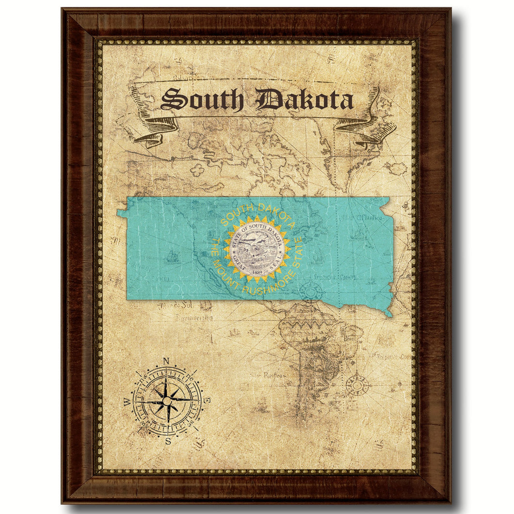 South Dakota State Vintage Map Home Decor Wall Art Office Decoration Gift Ideas