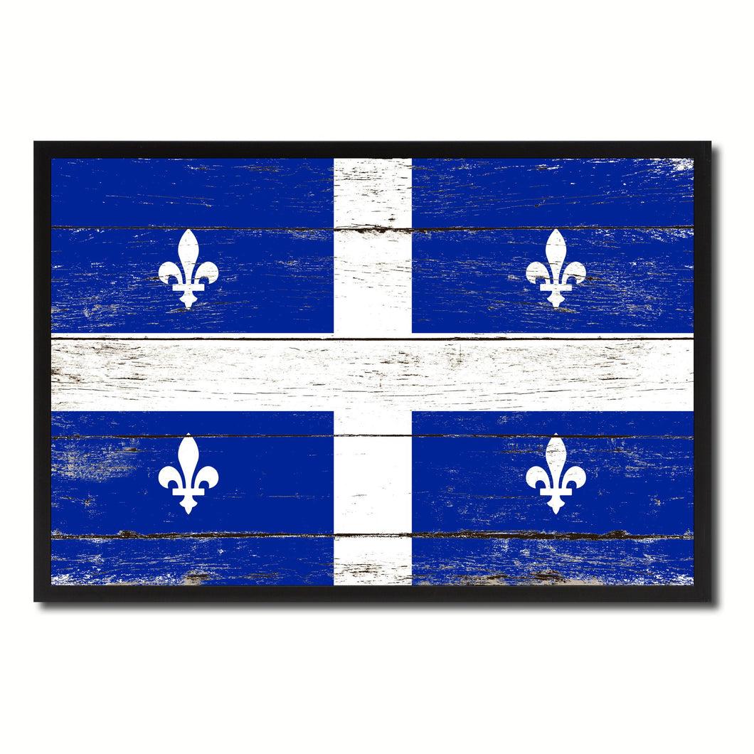 Quebec City Canada Flag Vintage Canvas Print with Black Picture Frame Home Decor Wall Art Collectible Decoration Artwork Gifts
