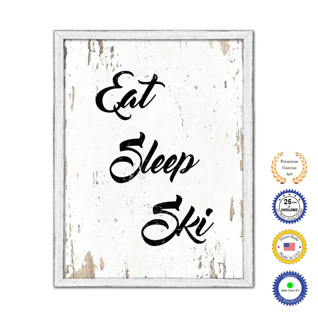 Eat Sleep Ski Vintage Saying Gifts Home Decor Wall Art Canvas Print with Custom Picture Frame
