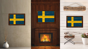 Sweden Country Flag Vintage Canvas Print with Brown Picture Frame Home Decor Gifts Wall Art Decoration Artwork