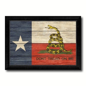 Gadsden Don't Tread On Me Texas State Military Flag Texture Canvas Print with Black Picture Frame Gift Ideas Home Decor Wall Art