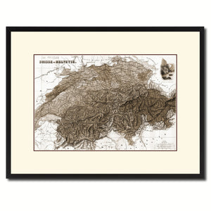 Switzerland Vintage Sepia Map Canvas Print, Picture Frame Gifts Home Decor Wall Art Decoration