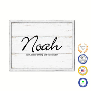 Noah Name Plate White Wash Wood Frame Canvas Print Boutique Cottage Decor Shabby Chic