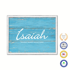 Isaiah Name Plate White Wash Wood Frame Canvas Print Boutique Cottage Decor Shabby Chic