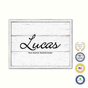 Lucas Name Plate White Wash Wood Frame Canvas Print Boutique Cottage Decor Shabby Chic