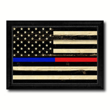 Load image into Gallery viewer, Thin Blue Line Police &amp; Thin Red Line Firefighter Respect &amp; Honor Law Enforcement First Responder American USA Flag Vintage Canvas Print with Picture Frame Home Decor Wall Art
