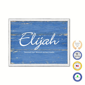 Elijah Name Plate White Wash Wood Frame Canvas Print Boutique Cottage Decor Shabby Chic