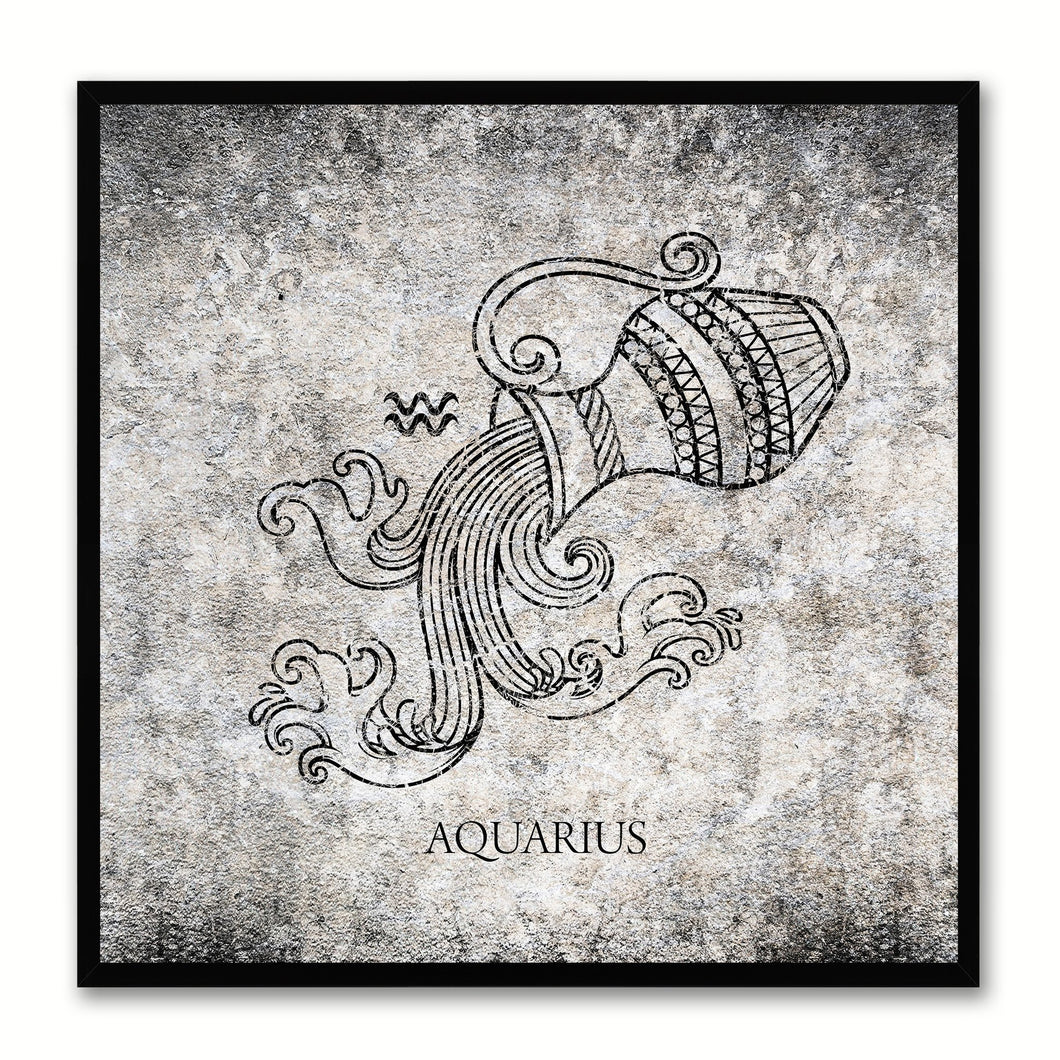 Zodiac Aquarius Horoscope Black Canvas Print, Black Custom Frame