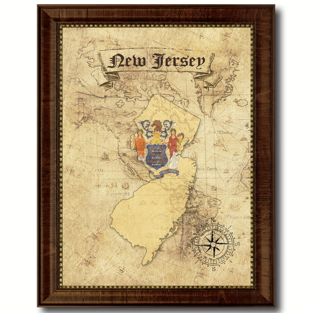 New Jersey State Vintage Map Home Decor Wall Art Office Decoration Gift Ideas