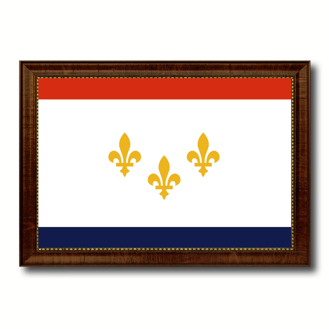 New Orleans  City Louisiana State Flag Canvas Print Brown Picture Frame