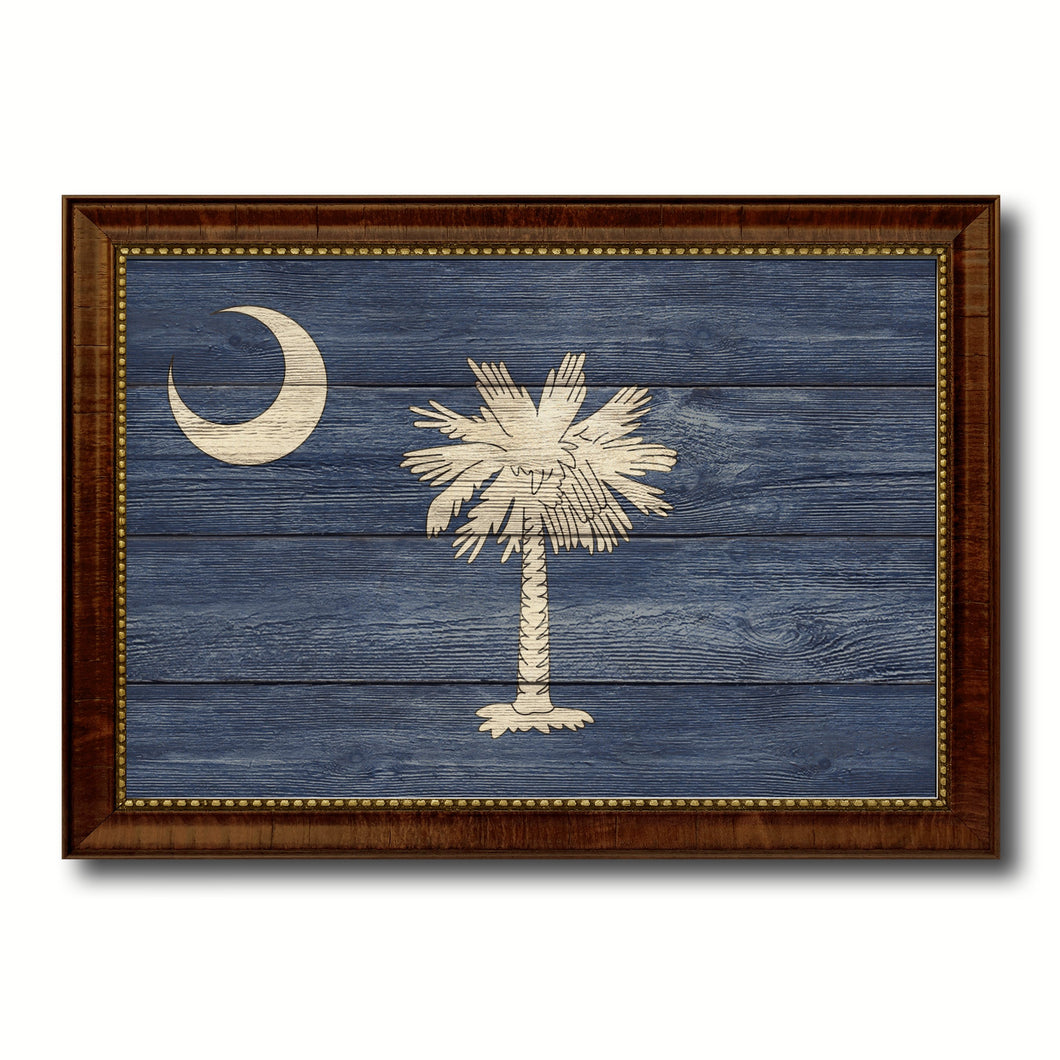 South Carolina State Flag Texture Canvas Print with Brown Picture Frame Gifts Home Decor Wall Art Collectible Decoration