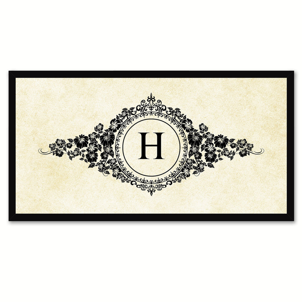 Alphabet Letter H White Canvas Print, Black Custom Frame