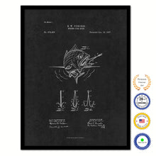 Load image into Gallery viewer, 1897 Fishing Spring Fish Hook Vintage Patent Artwork Black Framed Canvas Home Office Decor Great for Fisherman Cabin Lake House
