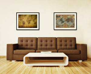 World Vintage Antique Map Wall Art Home Decor Gift Ideas Canvas Print Custom Picture Frame