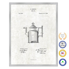 Load image into Gallery viewer, 1869 Coffee Pot Antique Patent Artwork Silver Framed Canvas Print Home Office Decor Great for Coffee Lover Cafe Tea Shop
