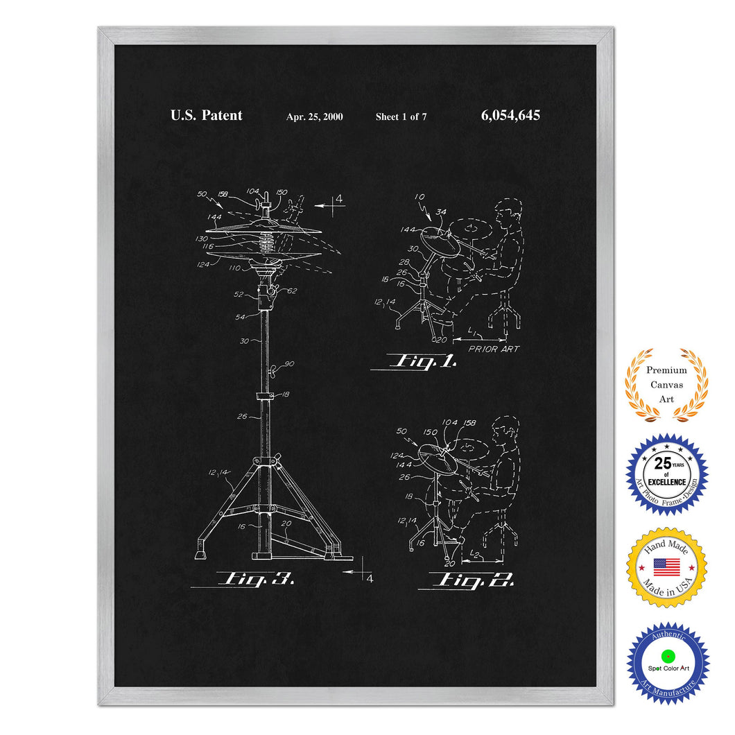 2000 Drummer Hi-Hat Cymbal Old Patent Art Print on Canvas Custom Framed Vintage Home Decor Wall Decoration Great for Gifts