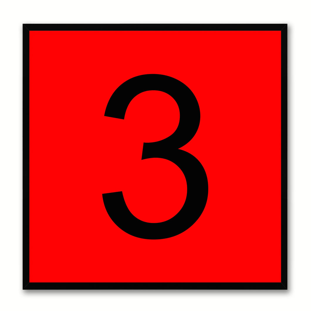 Number 3 Red Canvas Print Black Frame Kids Bedroom Wall Décor Home Art