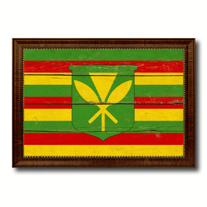 Kanaka Maoli City Hawaii State Vintage Flag Canvas Print Brown Picture Frame