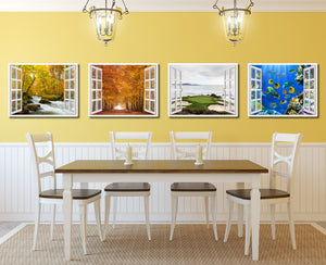 Autumn Trees Red Leaves Picture French Window Framed Canvas Print Home Decor Wall Art Collection