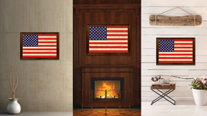 USA Country Flag Vintage Canvas Print with Brown Picture Frame Home Decor Gifts Wall Art Decoration Artwork