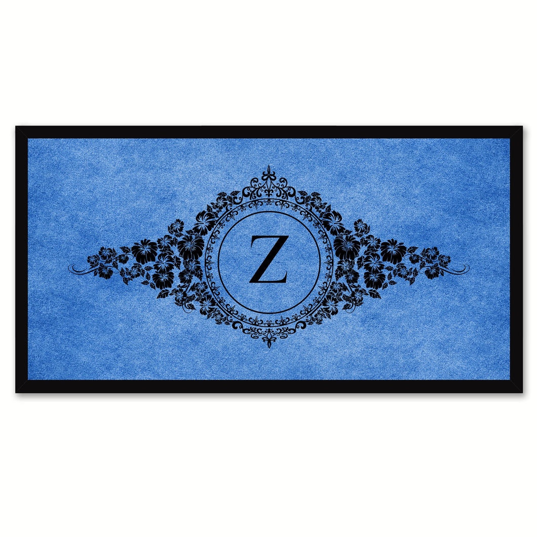 Alphabet Letter Z Blue Canvas Print, Black Custom Frame