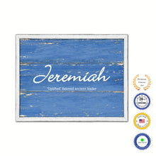 Load image into Gallery viewer, Jeremiah Name Plate White Wash Wood Frame Canvas Print Boutique Cottage Decor Shabby Chic
