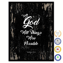 Load image into Gallery viewer, With God All Things Are Possible - Matthew 19:26 Bible Verse Scripture Quote Black Canvas Print with Picture Frame
