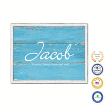 Load image into Gallery viewer, Jacob Name Plate White Wash Wood Frame Canvas Print Boutique Cottage Decor Shabby Chic
