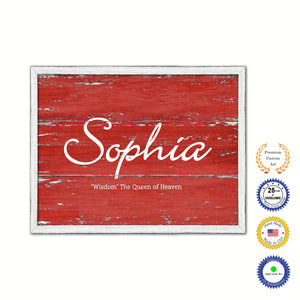 Sophia Name Plate White Wash Wood Frame Canvas Print Boutique Cottage Decor Shabby Chic