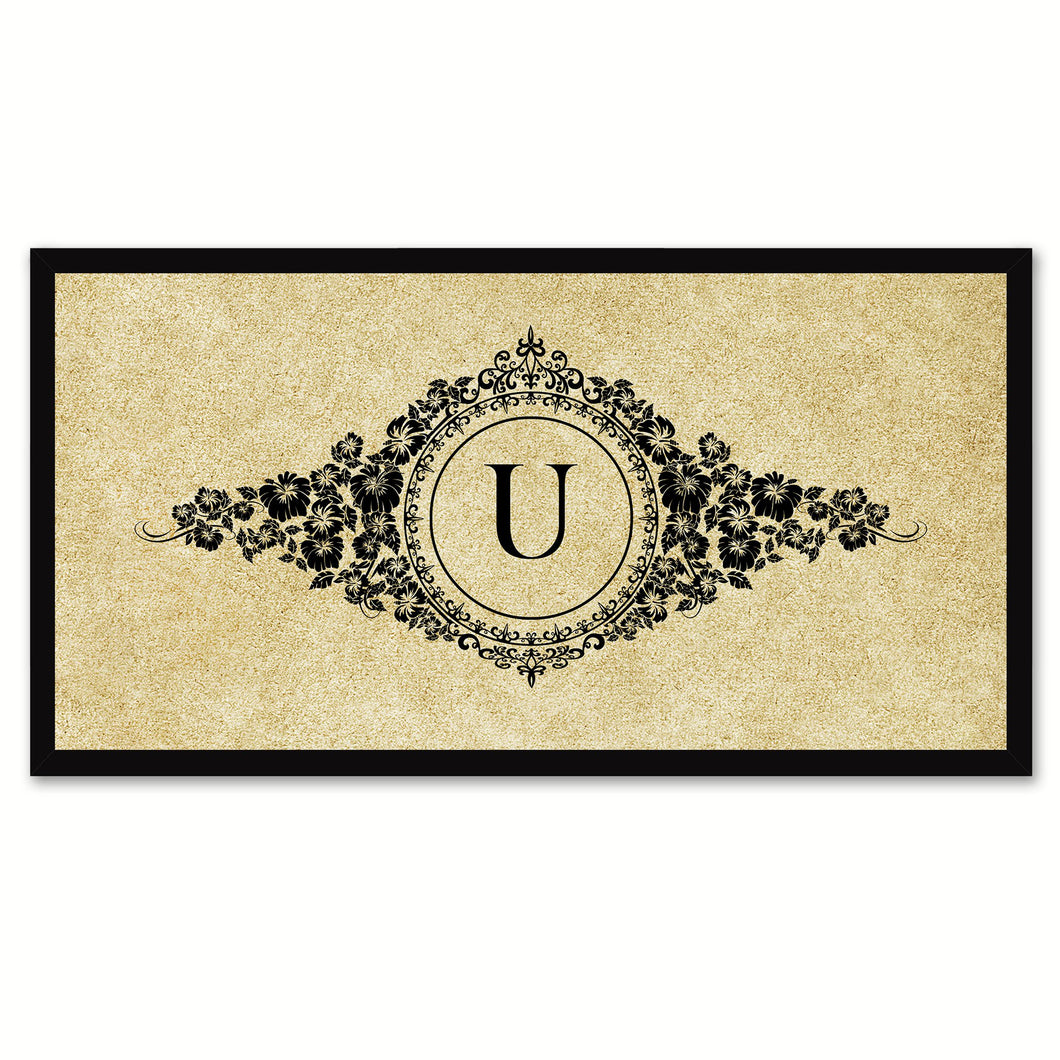 Alphabet Letter U Brown Canvas Print, Black Custom Frame