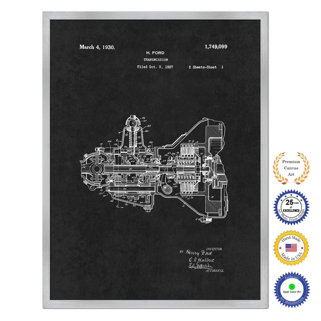 1930 Henry Ford Engine Transmission Antique Patent Artwork Silver Framed Canvas Home Office Decor Great Gift for Mechanic Car Collector