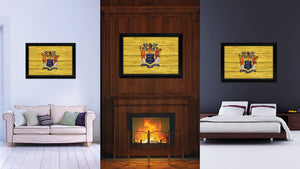 New Jersey State Flag Texture Canvas Print with Black Picture Frame Home Decor Man Cave Wall Art Collectible Decoration Artwork Gifts