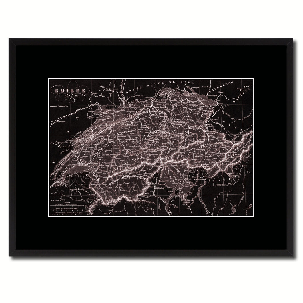 Switzerland Vintage Vivid Sepia Map Canvas Print, Picture Frames Home Decor Wall Art Decoration Gifts