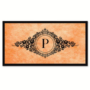 Alphabet Letter P Orange Canvas Print, Black Custom Frame