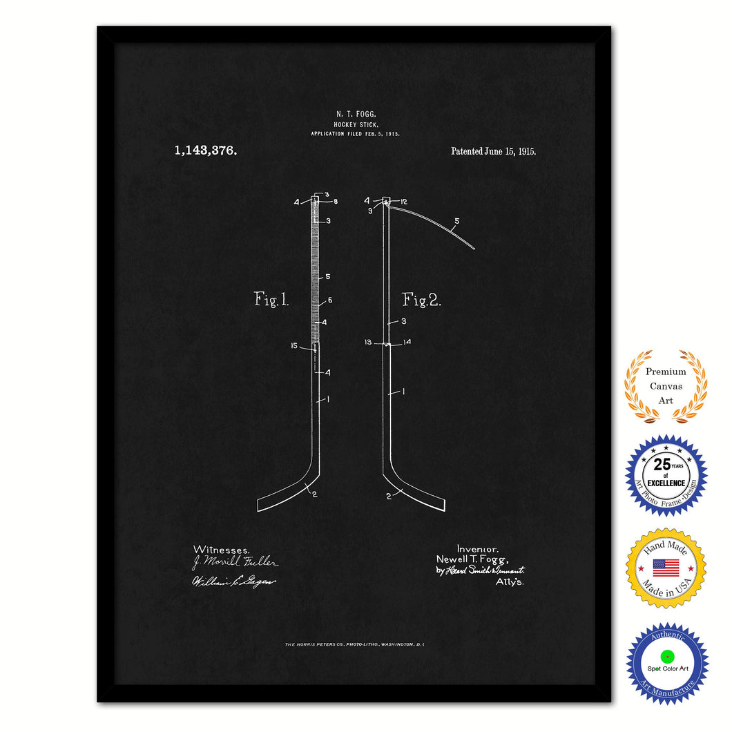 1915 Hockey Stick Old Patent Art Print on Canvas Custom Framed Vintage Home Decor Wall Decoration Great for Gifts
